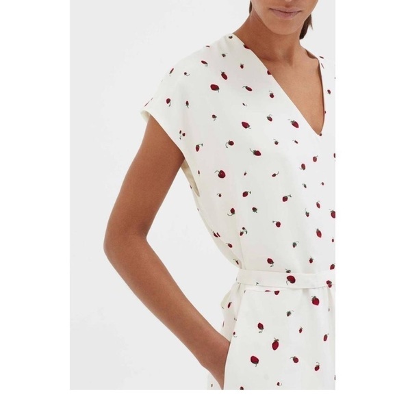 Chinti & Parker Strawberry Field Ana Midi Dress Short Sleeve V-Neck Tie Waist - Picture 4 of 16